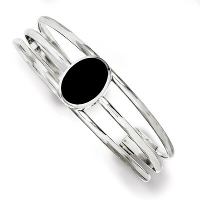 Onyx Three Strand Cuff Bangle Bracelet Sterling Silver QB389, MPN: QB389, 883957990866