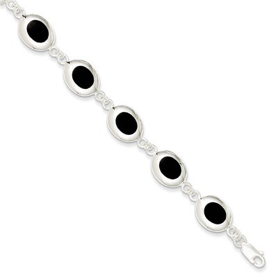 7 Inch 7 Fancy Polished Onyx Bracelet Sterling Silver QH386-7, MPN: QH386-7, 191101276750