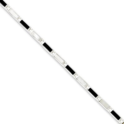 7 Inch Onyx &amp; Mother Of Pearl Bracelet Sterling Silver Fancy QH383-7, MPN: QH383-7, 191101276743
