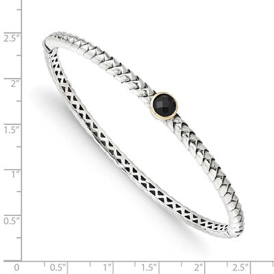 6mm Onyx Bangle Bracelet Sterling Silver &amp; 14k Gold Antiqued QTC948, MPN: QTC948, 191101387050