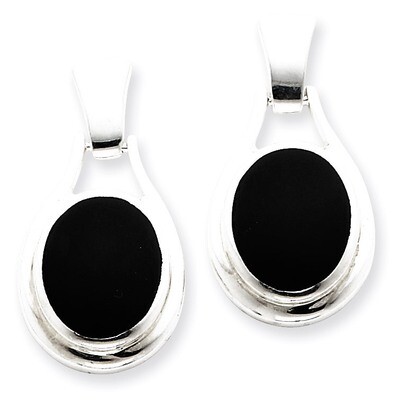 Oval Onyx Earrings Sterling Silver QE1075, MPN: QE1075, 191101187506