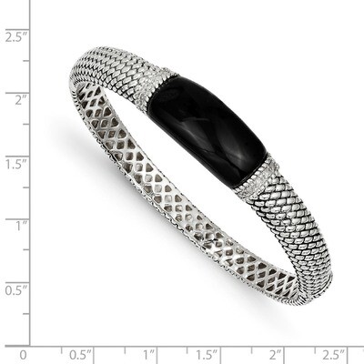 Onyx &amp; 1/10ct. Diamond Bangle Bracelet Sterling Silver QTC111, MPN: QTC111, 742323127209