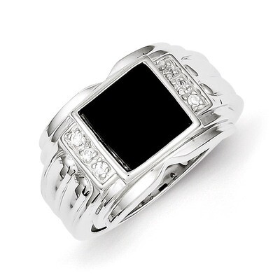 Men&#39;s Diamond and Onyx Ring Sterling Silver QR1277, MPN: QR1277, 883957179810