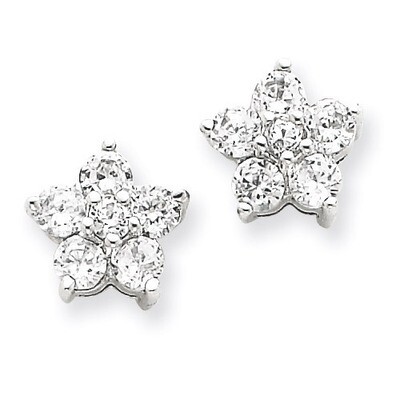 Flower Post Earrings Sterling Silver Diamond QE4952, MPN: QE4952, 883957934334