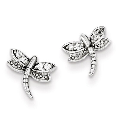 Dragonfly Post Earrings Sterling Silver Diamond QE9206, MPN: QE9206, 883957555515