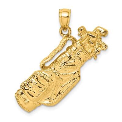 Golf Bag Clubs Charm 14k Gold 2-D K8759, MPN: K8759, 637218020812