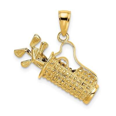 Golf Bag with Clubs Charm 14k Gold Solid Polished C2617, MPN: C2617, 637218041947