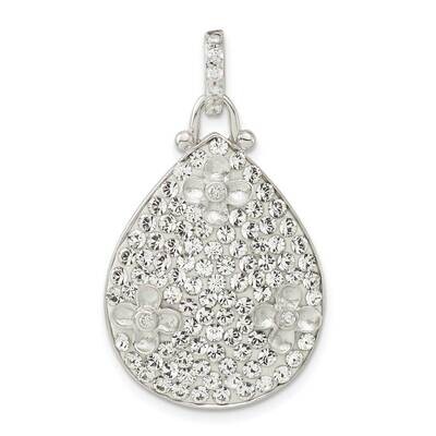CZ &amp; Crystal Flower Teardrop Pendant Sterling Silver Polished QP4164, MPN: QP4164,