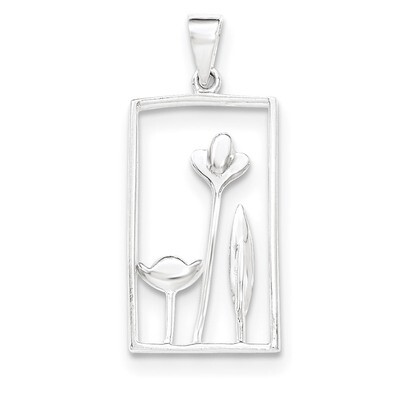 Rectangle Flower Pendant Sterling Silver QC8926