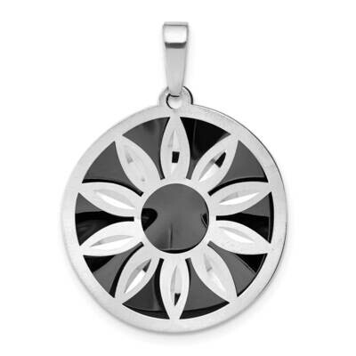 Diamond-Cut Satin Rhodium Plated Flower Pendant Sterling Silver QC8925, MPN: QC8925, 191101464058