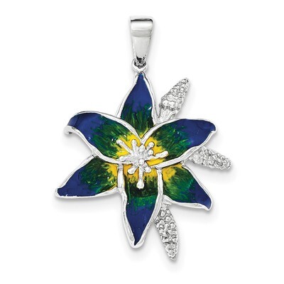 Enameled Blue Flower Pendant Sterling Silver QC8930