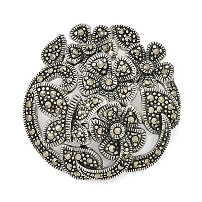 Marcasite Flowers &amp; Butterfly Pendant Sterling Silver QP3982
