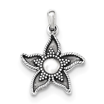 Polished Antiqued Flower Pendant Sterling Silver QC8918
