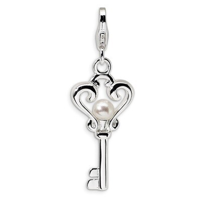 Fresh Water Cultured Pearl Key Charm Sterling Silver QCC132 by Amore La Vita, MPN: QCC132, 88395733…