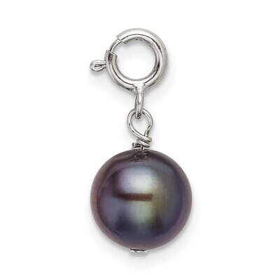 8mm Black Freshwater Cultured Pearl Springring Charm Sterling Silver SS5039B, MPN: SS5039B,