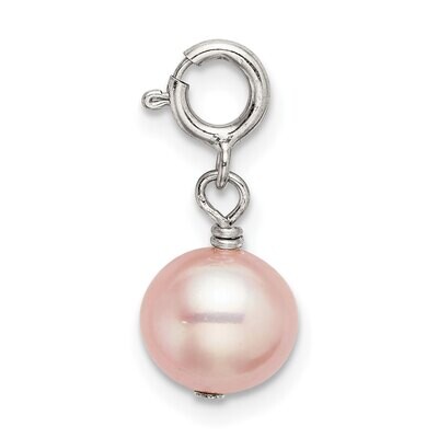 7mm Pink Freshwater Cultured Pearl Springring Charm Sterling Silver SS5038P, MPN: SS5038P,