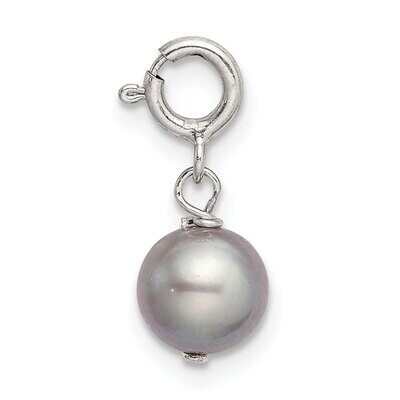 6mm Grey Freshwater Cultured Pearl Springring Charm Sterling Silver SS5037G, MPN: SS5037G,