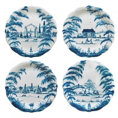 Juliska Country Estate Delft Blue Party Plates Set of 4 Spring Gardening Scenes CE63SET/44, MPN: CE…