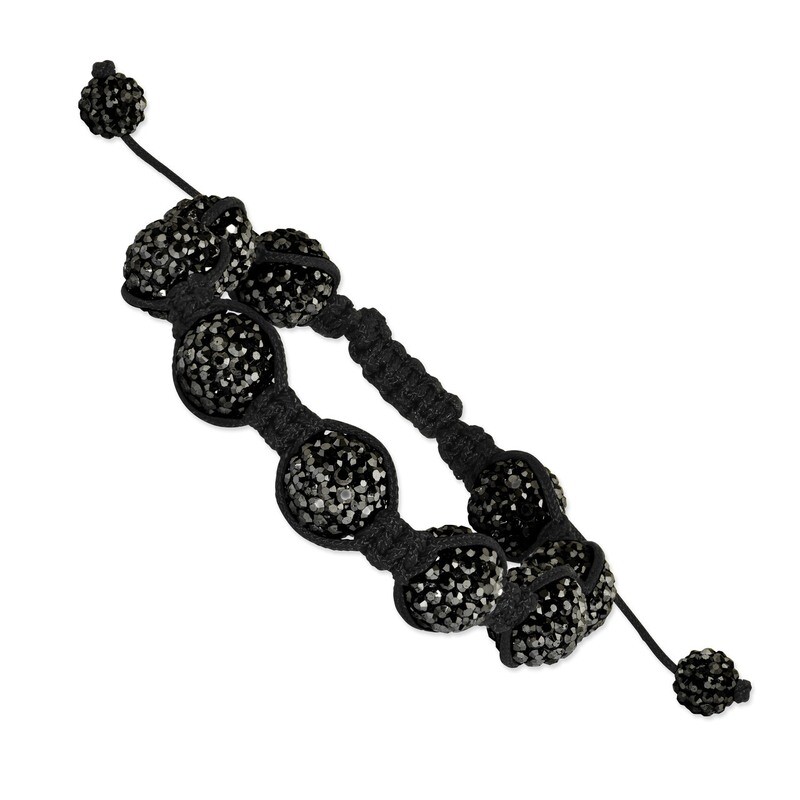 12mm Black Crystal Beads Black Cord Bracelet BF1438