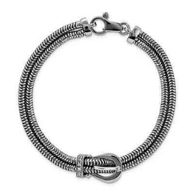 Sterling Silver two row round chain with buckle with swarvoski crystal elem AA543-BLACK-7.5