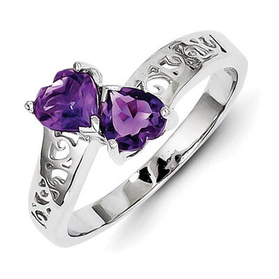 Amethyst Heart Ring Sterling Silver Rhodium QDX419, MPN: QDX419, 883957398488