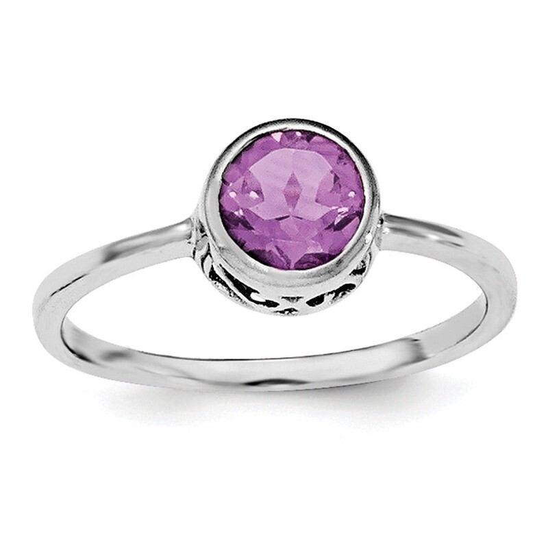 Amethyst Round Ring Sterling Silver Rhodium-plated Polished QR6399AM, MPN: QR6399AM,