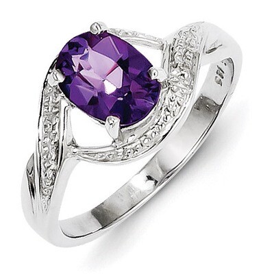 Amethyst Diamond Ring Sterling Silver Rhodium QDX407, MPN: QDX407, 883957398440