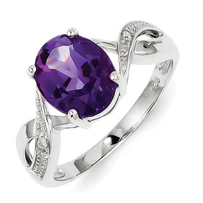 Amethyst &amp; Diamond Ring Sterling Silver Rhodium QDX390, MPN: QDX390, 883957598970
