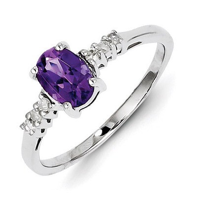 Amethyst &amp; Diamond Ring Sterling Silver Rhodium QDX371, MPN: QDX371, 883957525389