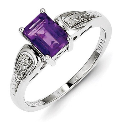 Amethyst Ring Diamond Sterling Silver QR4540AM, MPN: QR4540AM, 883957439051