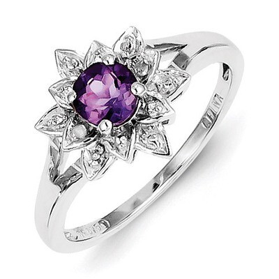 Amethyst Ring Diamond Sterling Silver QR4533AM, MPN: QR4533AM, 883957406497