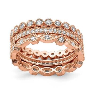 Set of 3 Eternity Rings Sterling Silver Rose-tone CZ Diamond QR7114, MPN: QR7114, 883957952048