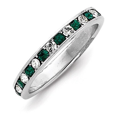 Green &amp; White CZ Diamond Eternity Band Sterling Silver QWAB11, MPN: QWAB11, 883957259284