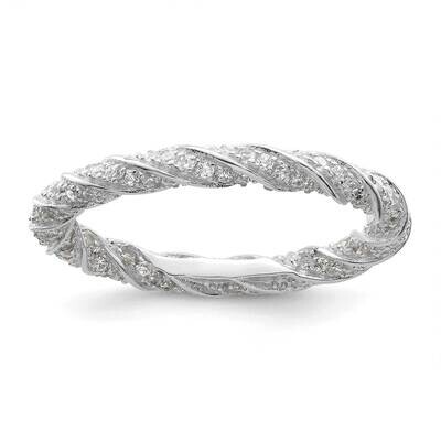 Rhodium-Plated CZ Diamond Twisted Eternity Band Sterling Silver Polished QR7263-6, MPN: QR7263-6,