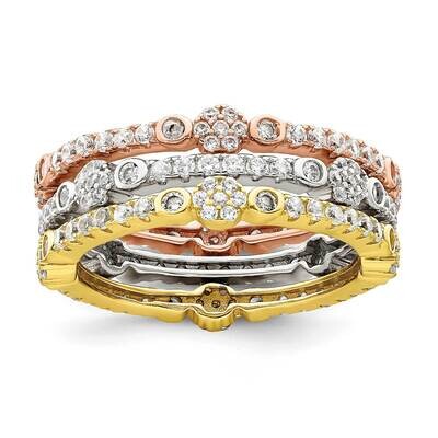 Rose &amp; Gold-Tone Eternity CZ Diamond 3 Band Set Sterling Silver QR7293-6, MPN: QR7293-6,