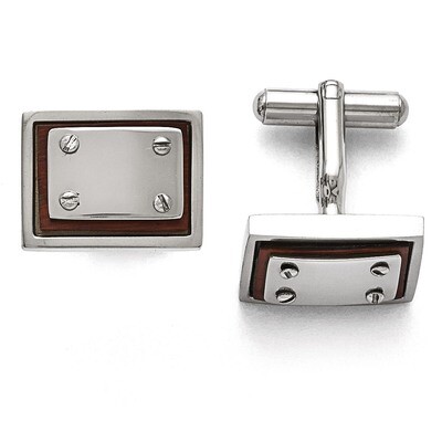 Polished Wood Inlay Cufflinks - Stainless Steel SRC279 by Chisel, MPN: SRC279, 886774621692