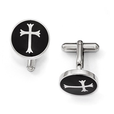 Polished Black Enamel Cufflinks - Stainless Steel SRC302 by Chisel, MPN: SRC302, 886774962474