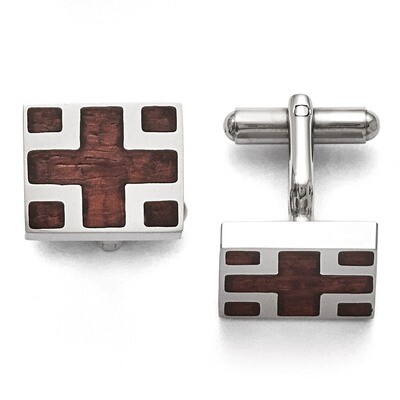 Polished Wood Inlay Cufflinks - Stainless Steel SRC266 by Chisel, MPN: SRC266, 886774621630