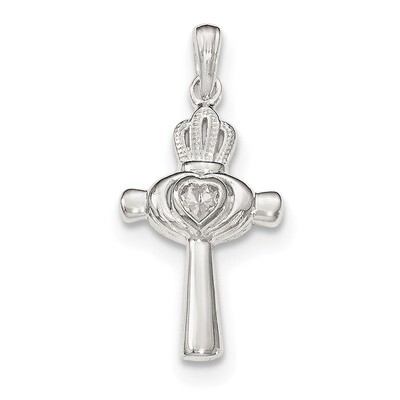 CZ Diamond Claddagh Cross Pendant Sterling Silver QC8183, MPN: QC8183, 191101459412