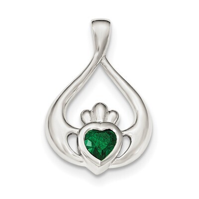Green CZ Diamond Heart Claddagh Pendant Sterling Silver QP4257, MPN: QP4257, 883957814704