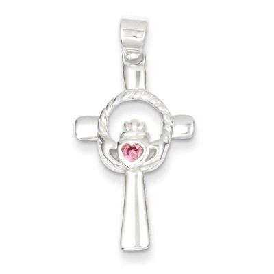 Pink Diamond Claddagh Cross Pendant Sterling Silver QP1136, MPN: QP1136, 723252632934