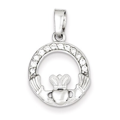 Diamond Claddagh Pendant Sterling Silver Rhodium Plated QC7622, MPN: QC7622, 883957559131