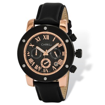 Mens Black Dial Chronograph Watch Rose IP-plated TPW119 by Chisel, MPN: TPW119, 886774553498