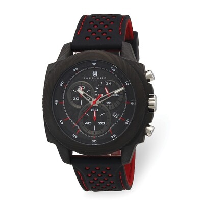 Charles Hubert Carbon Fiber Case Chrono Red Strap Watch  XWA6042, MPN: XWA6042, 848870009262