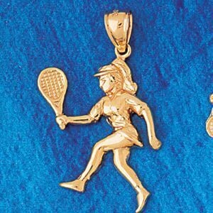 Dazzlers Jewelry Tennis Player Pendant Necklace Charm Bracelet in Yellow, White or Rose Gold 3283, …