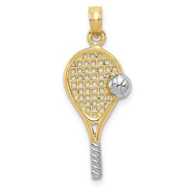 Rhodium Polished Tennis Racquet Pendant 10k Gold 10K1995, MPN: 10K1995,