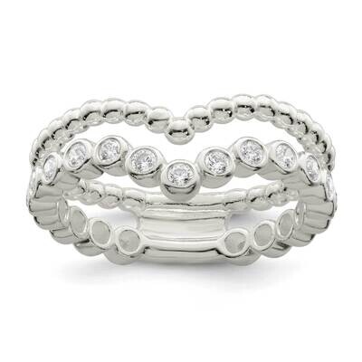 CZ Diamond Beaded Double Fancy Ring Sterling Silver Polished QR7281, MPN: QR7281,