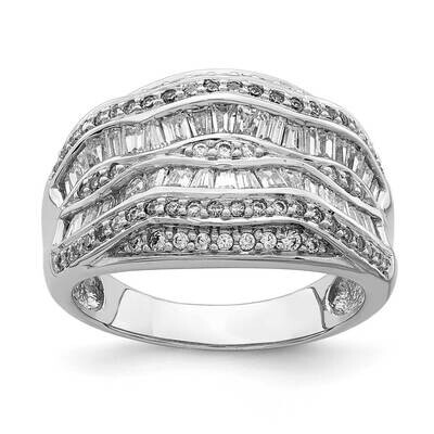 Fancy CZ Diamond Baguette Ring Sterling Silver Rhodium-plated QR7109, MPN: QR7109,