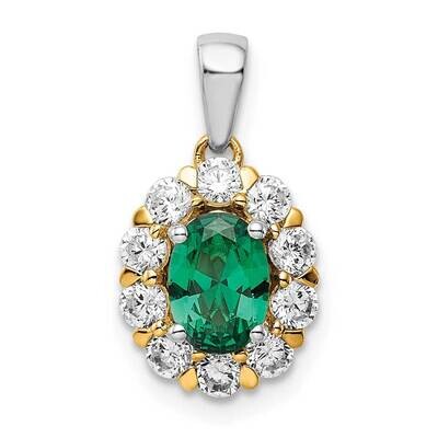 Created Emerald Pendant 14k Gold Lab Grown Diamond PM6990CEM-052-YWLG, MPN: PM6990CEM-052-YWLG, 883…