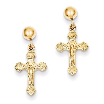 Crucifix Post Earrings 14k Gold Polished REL179, MPN: REL179, 886774750507